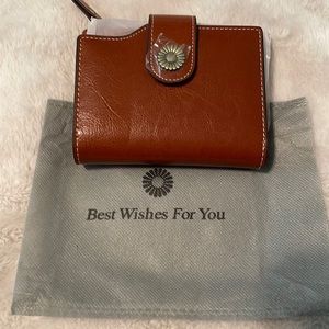 Chic Brown Leather Wallet with Floral Accent